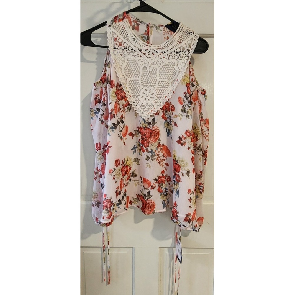DISNEY BEAUTY AND THE BEAST SHIRT WOMENS MEDIUM FLORAL COLD SHOULDER LONG SLEEVE